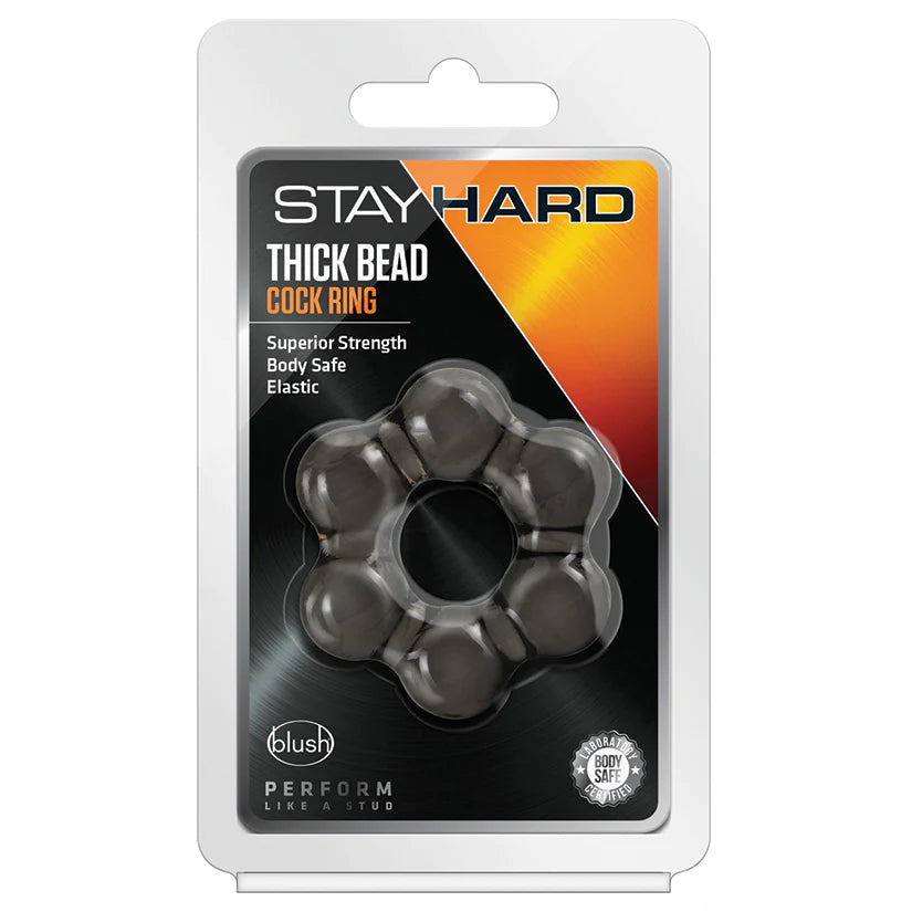 Stay Hard Thick Bead Cock Ring-Black **